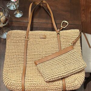 Ralph Lauren Tan Woven Tote with Pouch